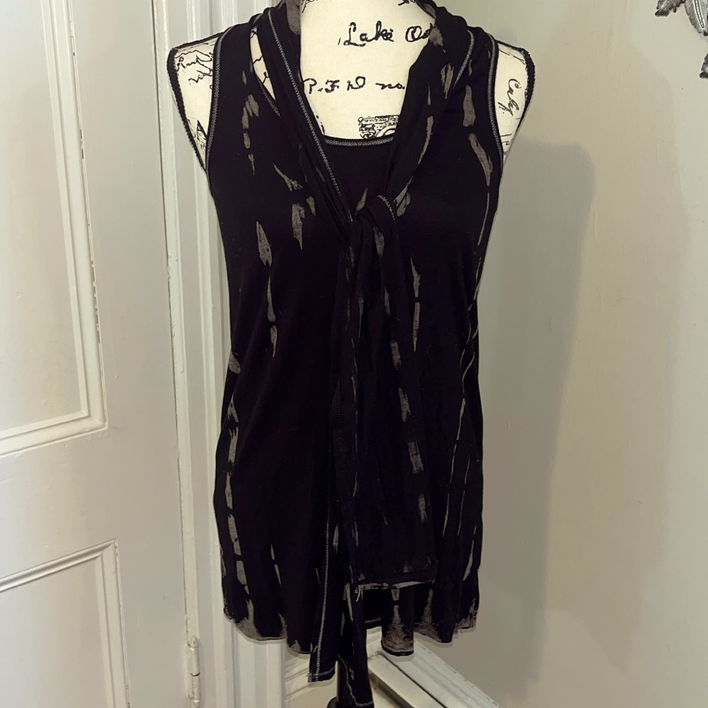 Black and beige tank with tie/scarf neck